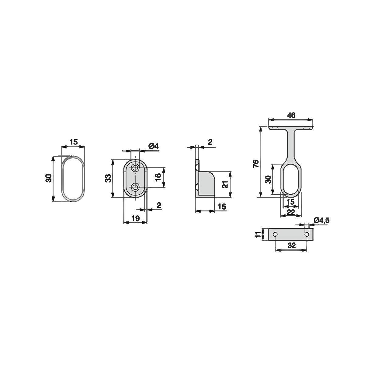 KORPUSSCHIENEN Ovale, 30x15mm, Länge 0,75m mit Halterungen, Stahl und Zamak, Verchromt 2er-set - Chromfarben, Metall (75cm) - EMUCA