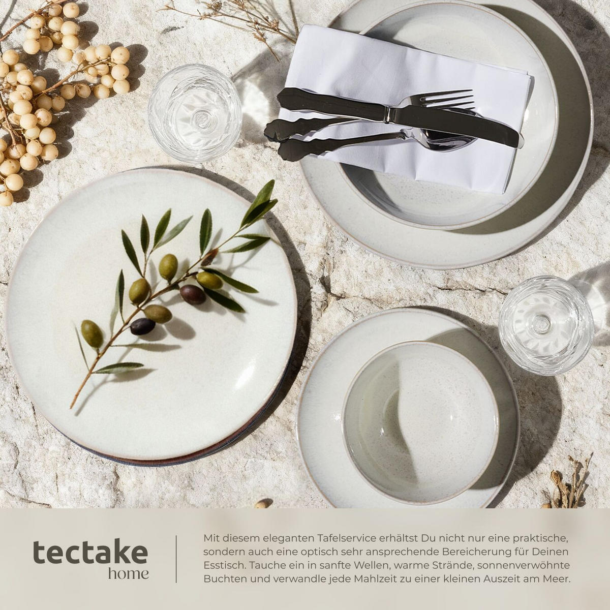 TAFELSERVICE Mare, ineinander stapelbar, grau - Grau, Keramik (26.5/2.5/26.5cm) - tectake