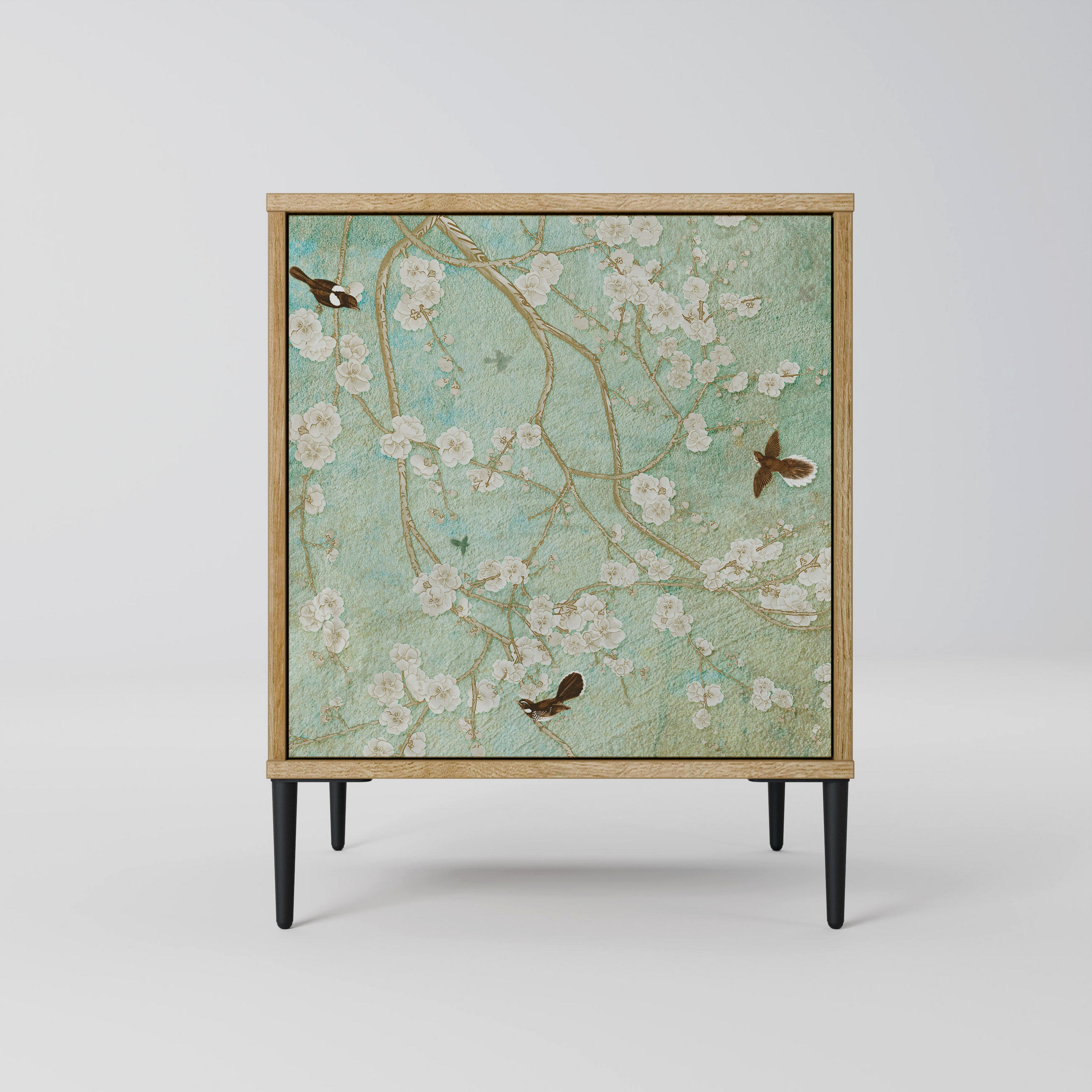 SIDEBOARD BLOOMING CHARM, Eichefarben, 57,5x42x72,5 cm, Schwarze Metallfüße - Eichefarben/Multicolor, Holzwerkstoff/Metall (57.5/72.5/42cm) - SpaceRebels