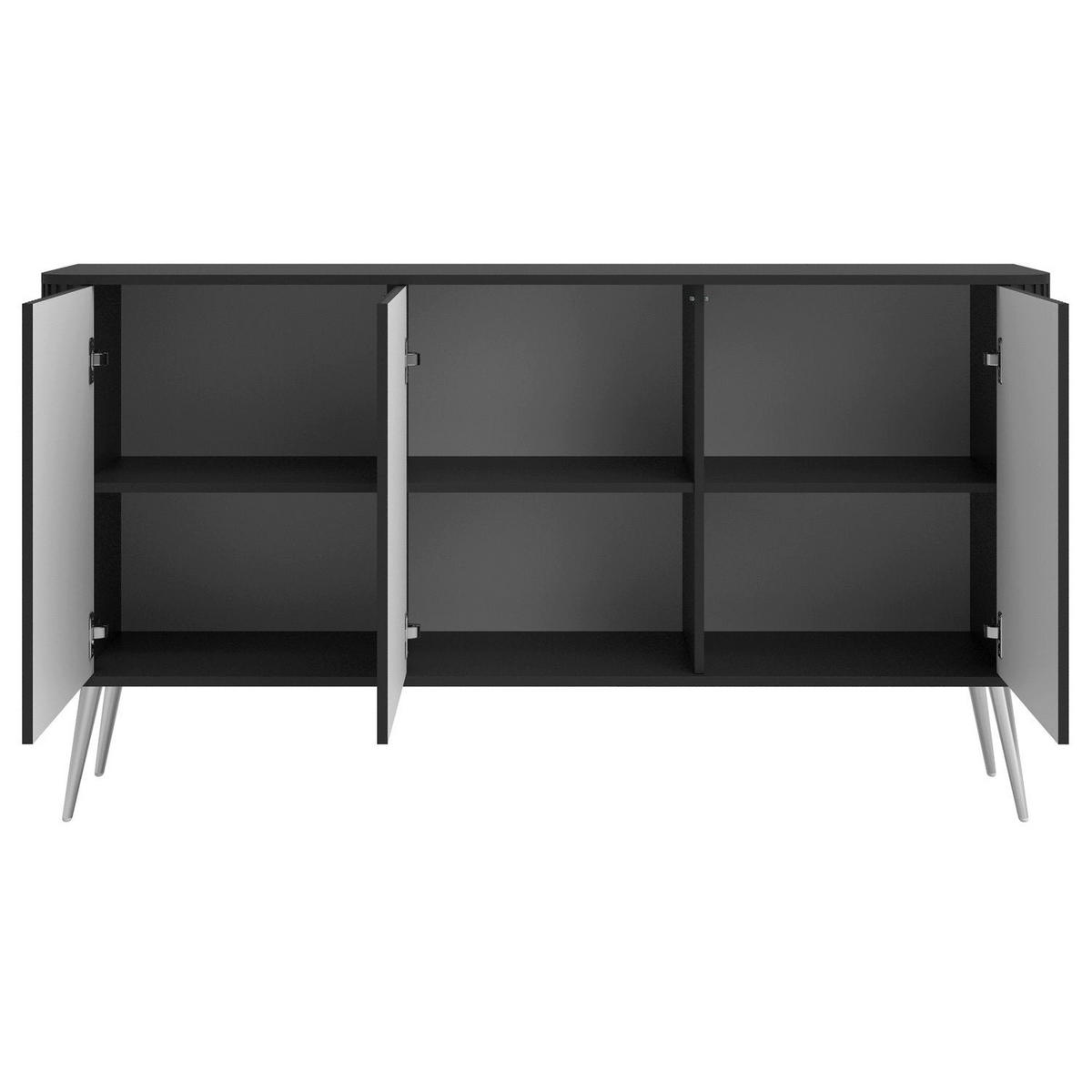 KOMODA Ovarlo čierna s kovovými nohami 163 cm - čierna/strieborná, kov/kompozitné drevo (163.2/83.8/38cm) - Selsey