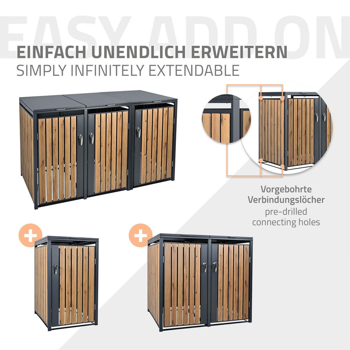 MÜLLTONNENBOX 3er Anthrazit-Eichenoptik - Graubraun, Metall (80/116.3/200cm) - ML-DESIGN