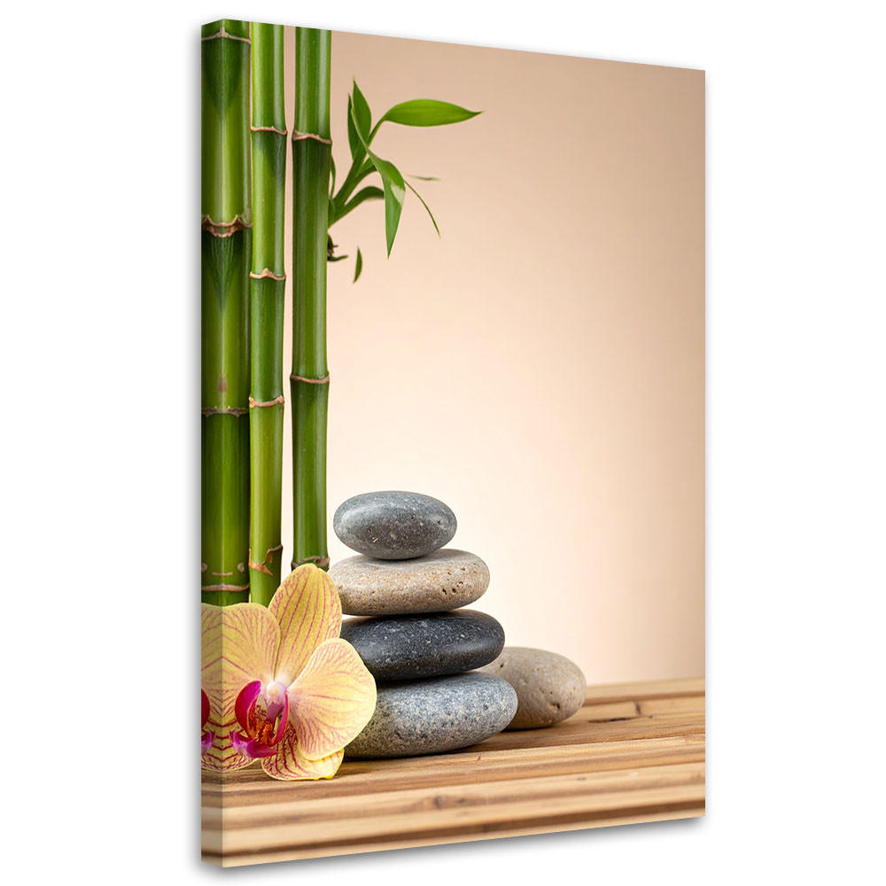 WANDBILD, Blumensteine Bambus Zen Spa - Beige, Textil (70/100cm) - Feeby