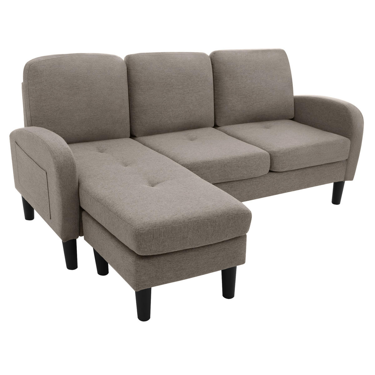 ECKSOFA L-Form 3-Sitzer mit Chaiselongue Baumwoll-Leinenstoff Dunkelgrau 166/118/77 cm - Dunkelgrau, Kunststoff (166/118cm) - OKWISH