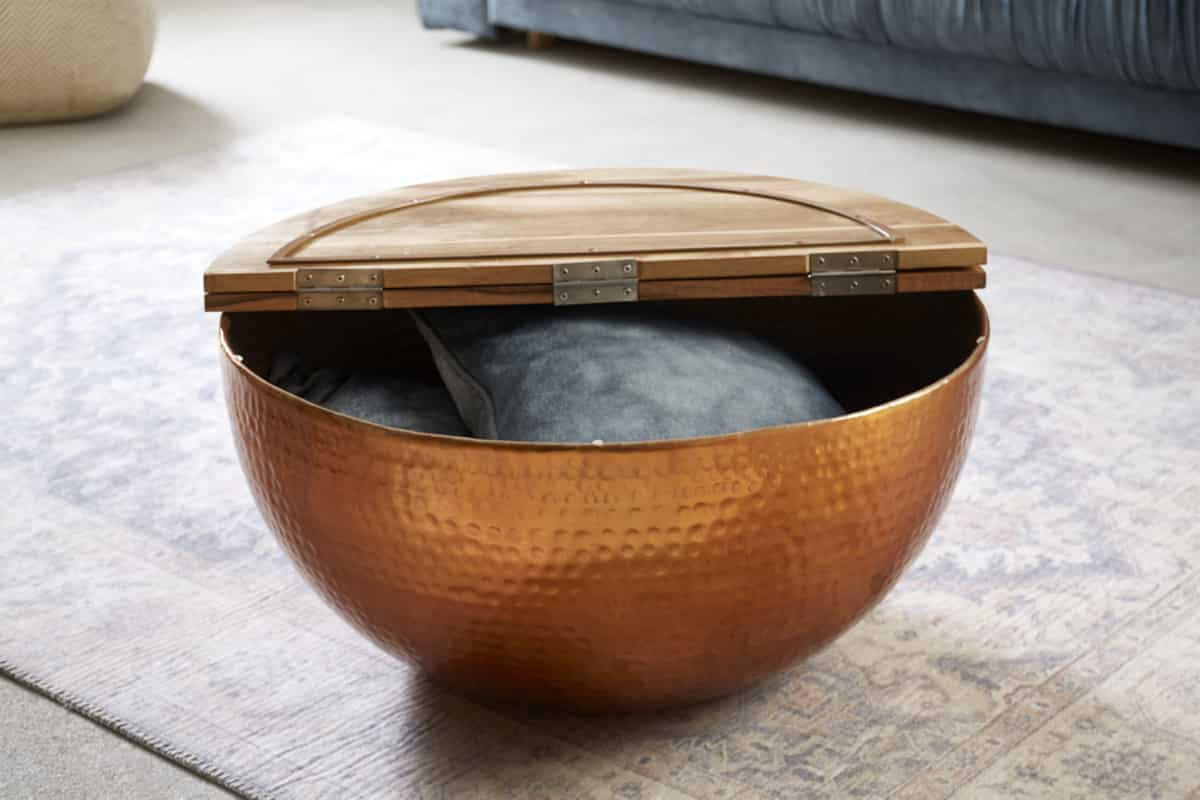 COUCHTISCH ORIENT STORAGE Mango rund Natur 60cm - Schwarz/Braun, Holz/Metall (60/60/30cm) - riess-ambiente