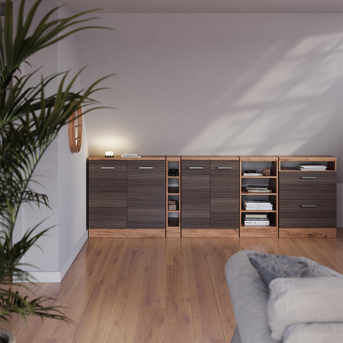 WARDROBE FOR SLOPING CEILING Rion Plemenita Siva 80 x 81.6 cm s 2 vrata, korpus ormara dubine 60 cm - hrast medunac/siva, drvni materijal (80/83.8/60cm) - Vicco