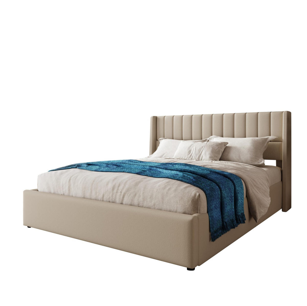 POLSTERBETT 180/200 cm mit hydraulischem Bettkasten, gepolstertem Kopfteil und Leinenbezug, Beige - Beige, Textil (180/200cm) - Redom