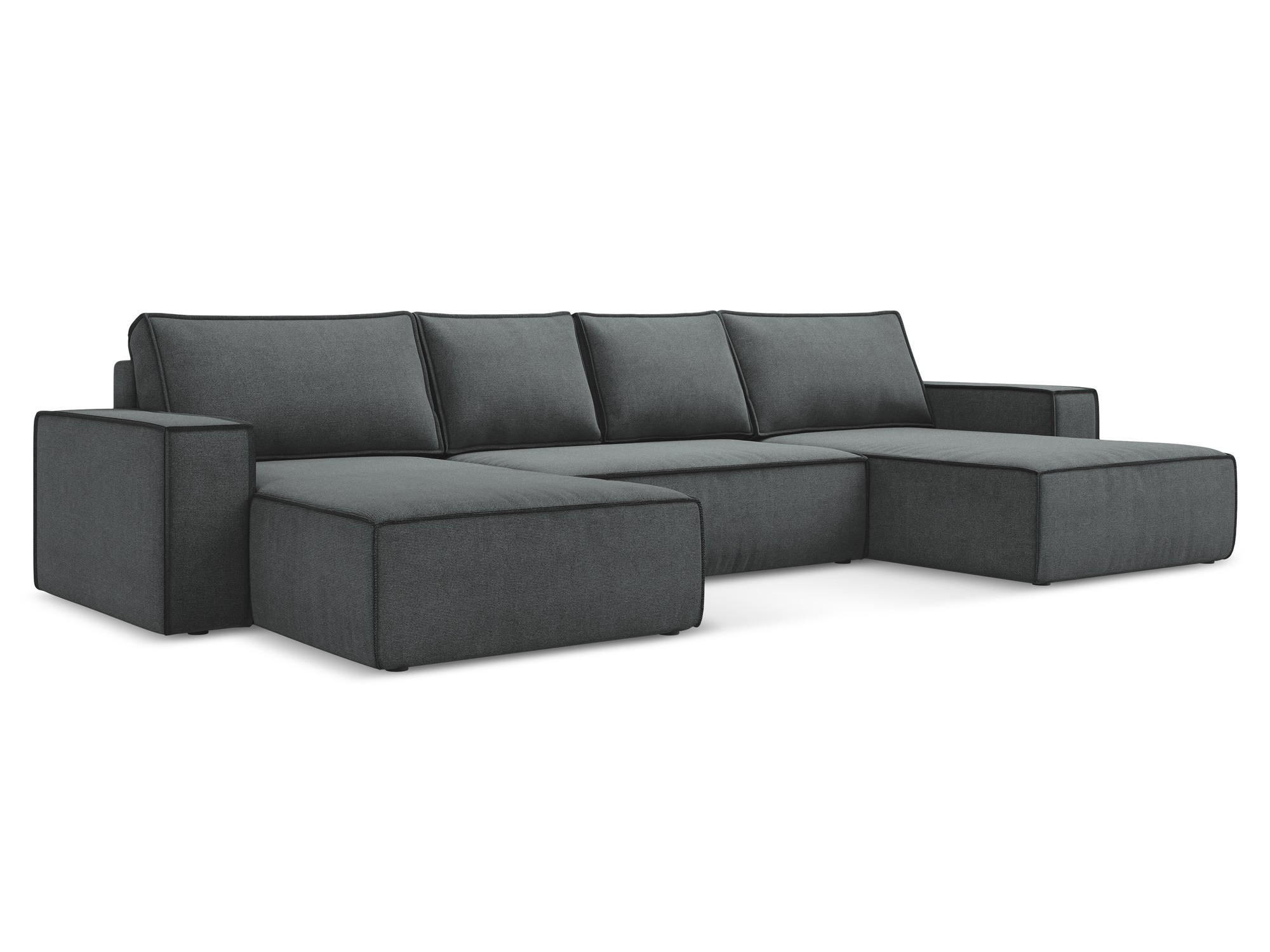 WOHNLANDSCHAFT Strukturstoff Stoff Grau - Schwarz/Grau, Kunststoff/Textil (398/82/185cm) - Makamii