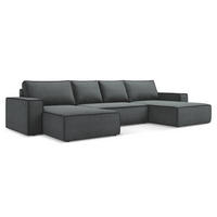 WOHNLANDSCHAFT Strukturstoff Stoff Grau - Schwarz/Grau, Kunststoff/Textil (398/82/185cm) - Makamii