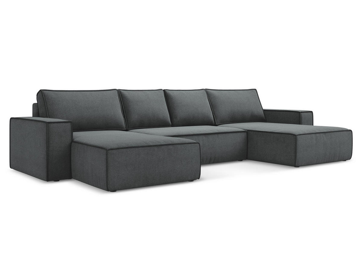 WOHNLANDSCHAFT Strukturstoff Stoff Grau - Schwarz/Grau, Kunststoff/Textil (398/82/185cm) - Makamii