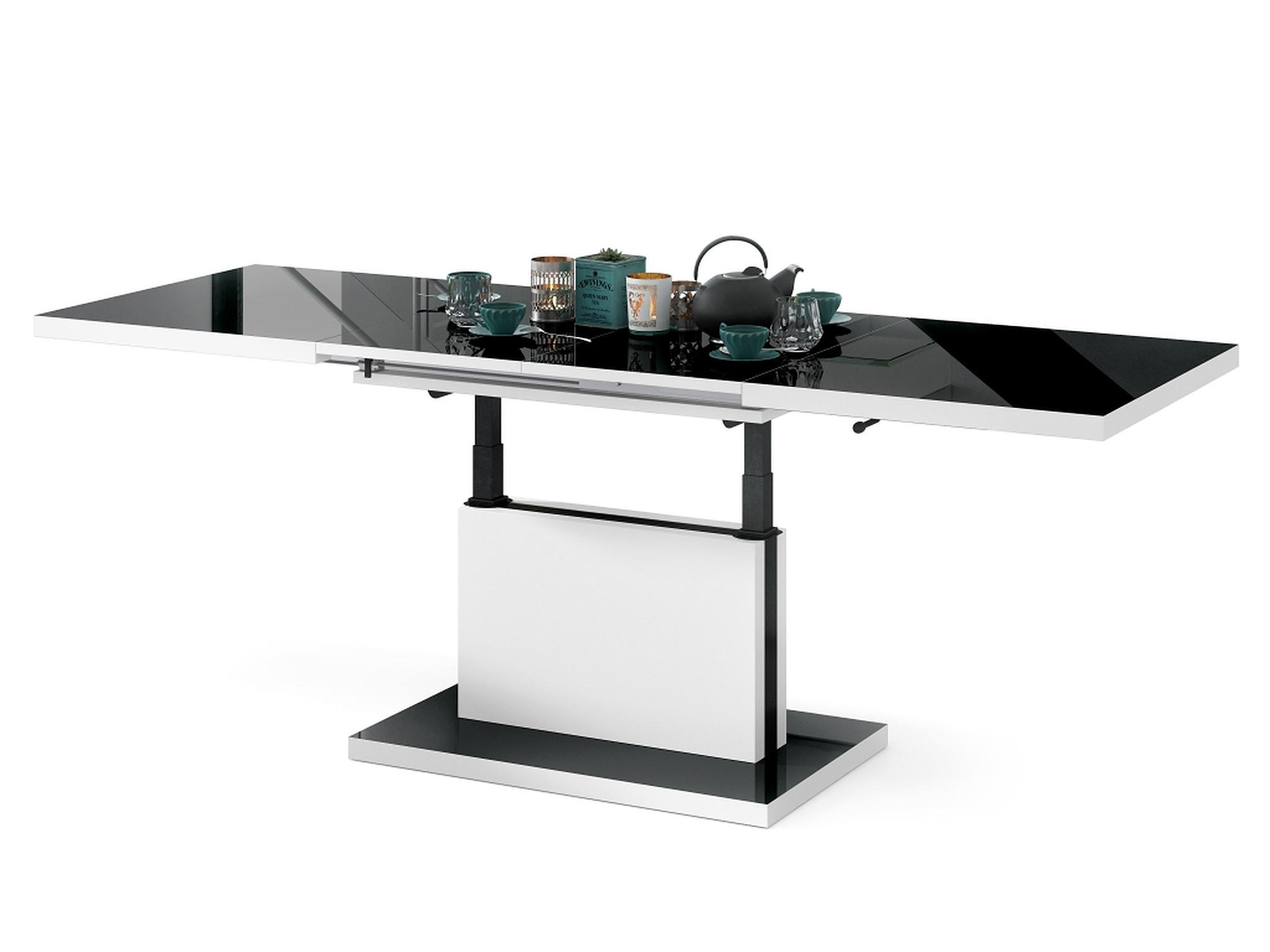 COUCHTISCH rechteckig Schwarz Hochglanz Weiß matt ausziehbar höhenverstellbar - Schwarz Hochglanz/Weiß, Holzwerkstoff (80/120/56cm) - designimpex