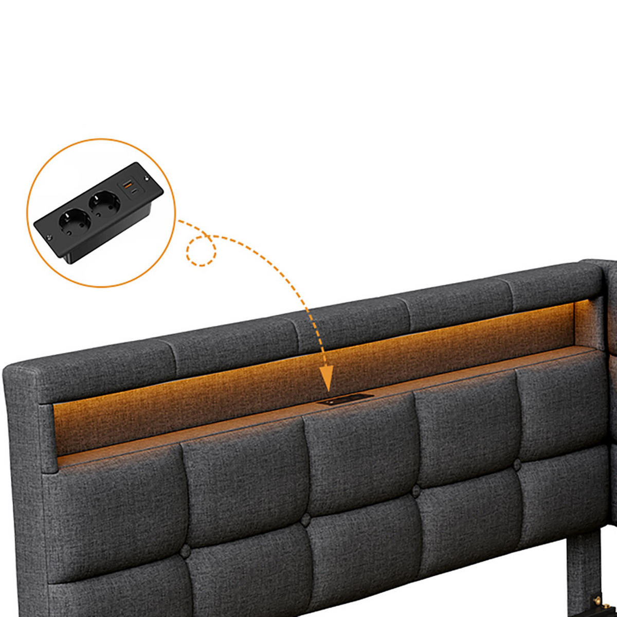 POLSTERBETT Reversibel 140/200 cm mit 2 Schubladen & RGB-LED Leinenoptik Grau - Grau, Textil (140/200cm) - Creahappy