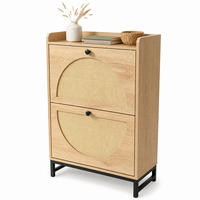 SCHUHSCHRANK Natur Rattanoptik 2 Klappen Metallbeine 90 cm - Hellbraun, Holzwerkstoff/Metall (60/90/24cm) - Relaxdays
