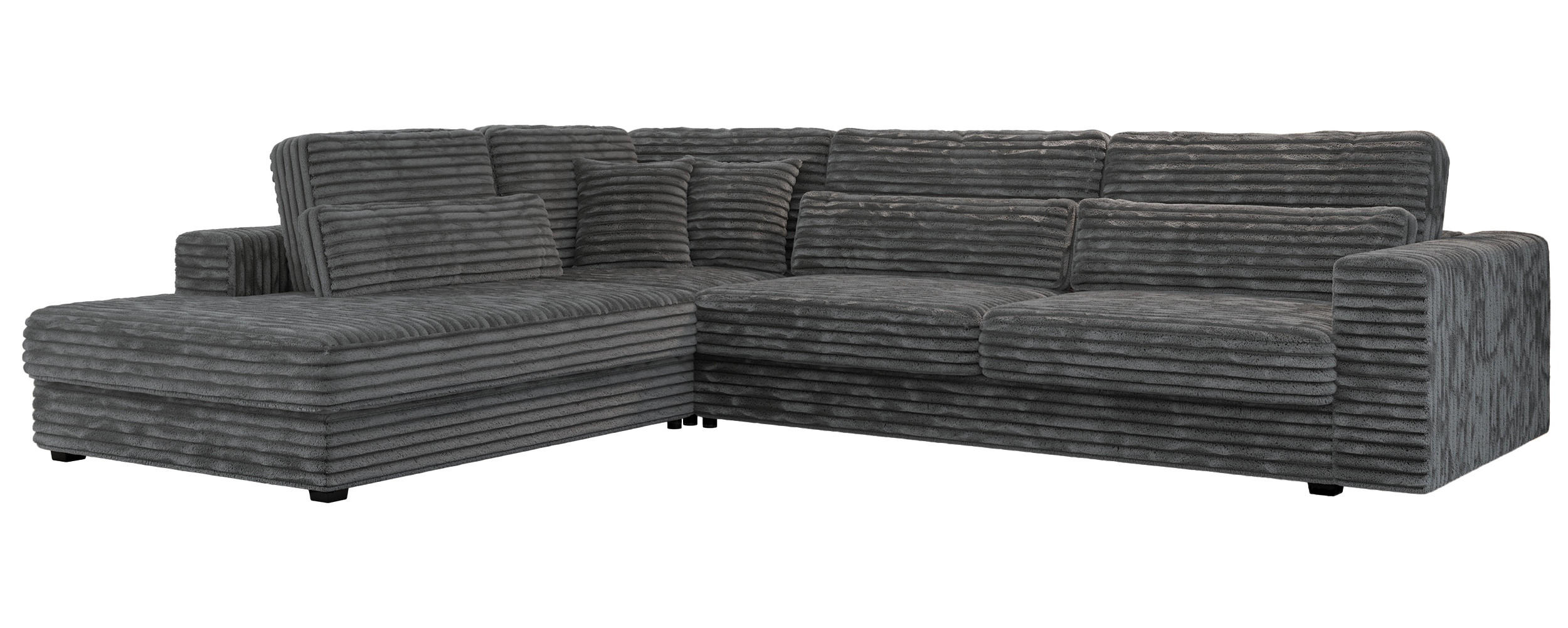 ECKSOFA Savona Dunkelgrau breiter Cord - links - Dunkelgrau/Schwarz, Kunststoff/Textil (316/249cm) - MKS