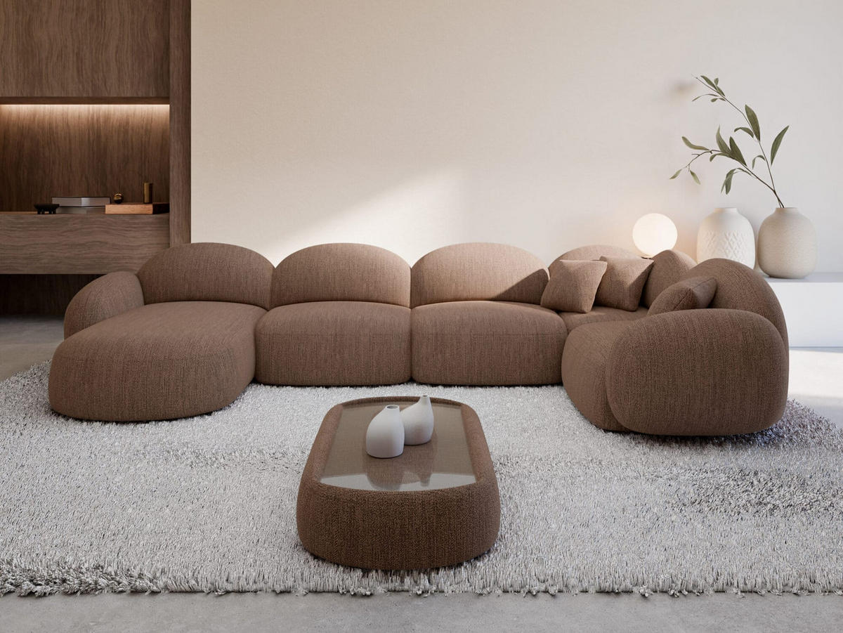 WOHNLANDSCHAFT Mirello U-Form Braun Strukturstoff - Braun, Textil (333/77/193cm)