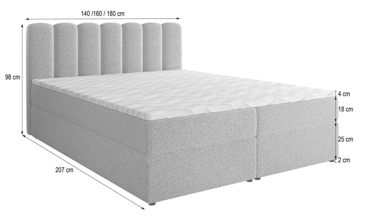 BOXBETT SOLIA 180x200 cm mit Matratze und Topper, H2+H3 - Braun - Braun, Holz (180/200cm) - MASSENO