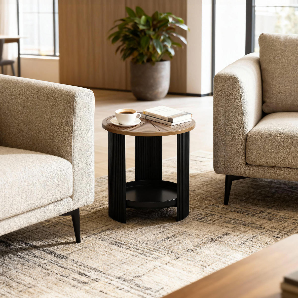 BEISTELLTISCH, MDF und Eisen, D40 cm, H40 cm - Schwarz, Holz (40/40/40cm) - Hometopia