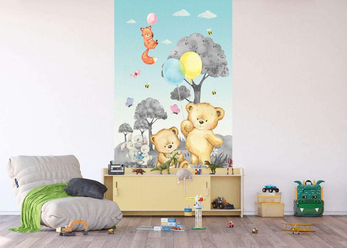 FOTOTAPETE Wald mit Waldtieren 1,5 x 2,7 m - Multicolor, Papier (270/150cm) - Sanders & Sanders