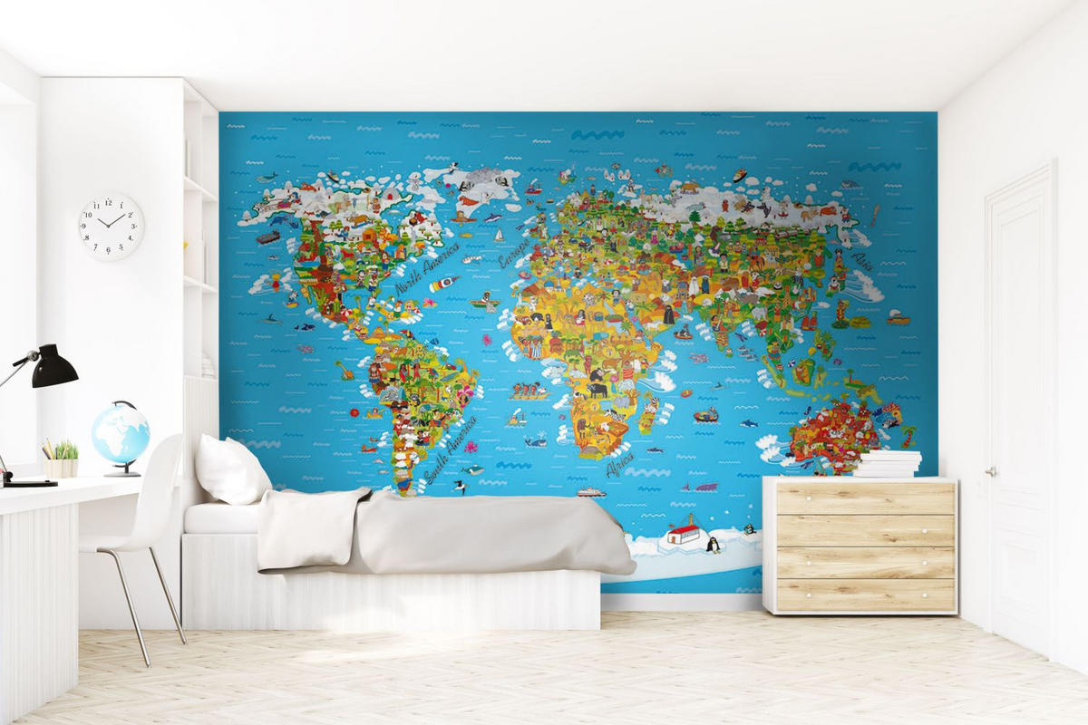 FOTOTAPETE Weltkarte für Kinder 375 x 270 cm - Multicolor, Papier (375/270cm) - Sanders & Sanders