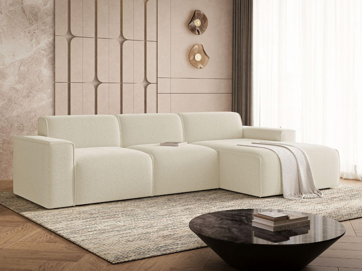 ECKSOFA Lavia Creme Rechts - Creme/Schwarz, Holz/Kunststoff (165/310cm) - Graingold