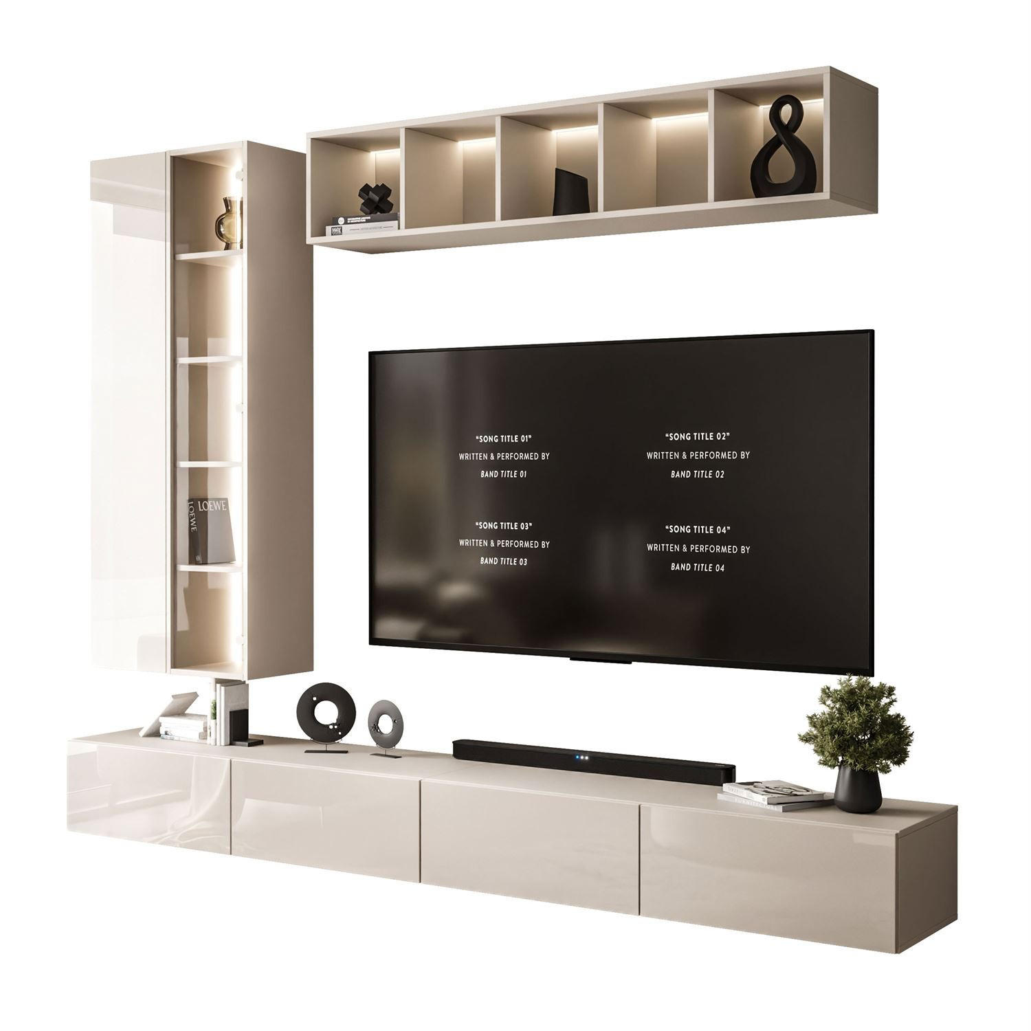 WOHNWAND CARMEN II, hängend mit LED-Beleuchtung. - Kaschmir, Holzwerkstoff (250/27/40cm) - Lookway