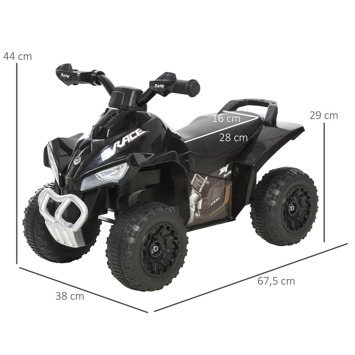 KINDERQUAD DE-16952 LED-Licht & Sound Schwarz - Schwarz, Kunststoff (67/38/44cm) - ComfortXL