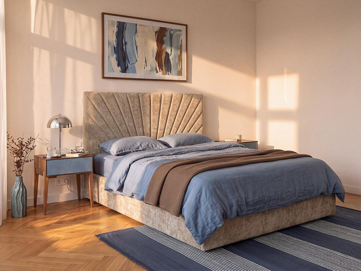 BETT mit Bettkasten - 2 Personen - stoff - beige Ribiola - Beige, Textil (160/200cm) - Vente-Unique