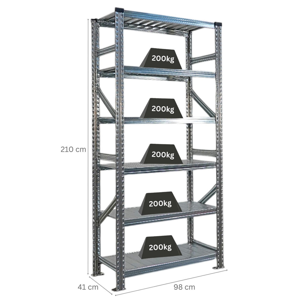 FACHBODENREGAL Proximo Stecksystem 210x90x40cm 6 Ebenen Beidseitig nutzbar Verzinkt - Silberfarben, Metall (90/210/40cm) - PROREGAL