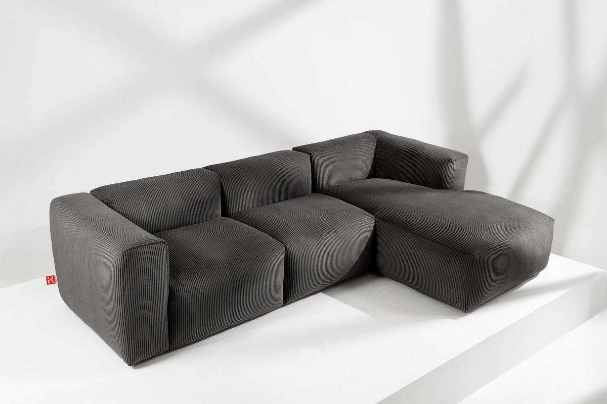 ECKMODULSOFA-RECHTS BUFFO mit extrem weicher und bequemer Sitzfläche, Kordstoff, grau - Grau, Textil (297/180cm) - KONSIMO®