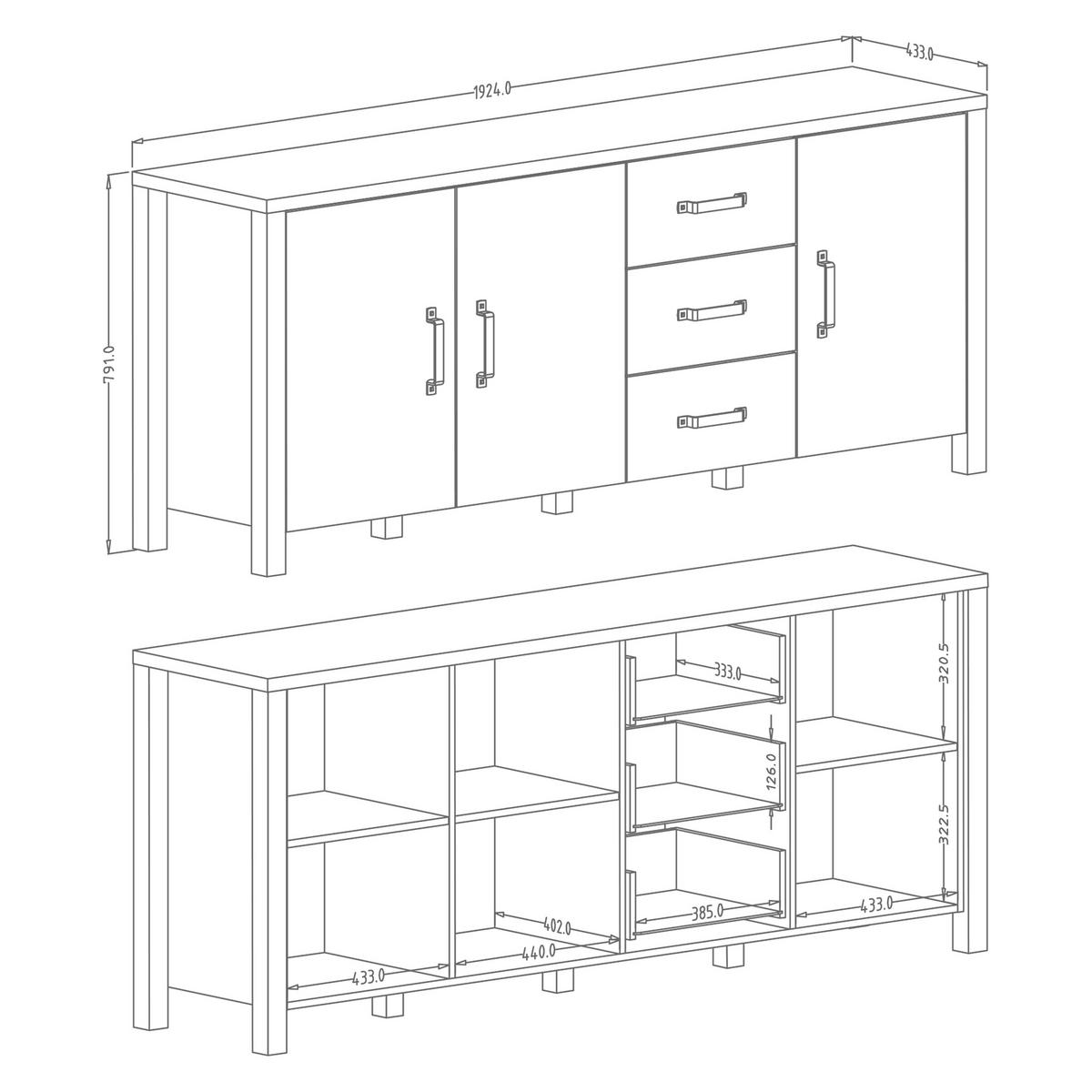 SIDEBOARD OLIVIERO 192/79/43 cm mit 3 Schubladen und 3 Türen Braun - Braun, Holzwerkstoff (192/79/43cm) - MASSENO