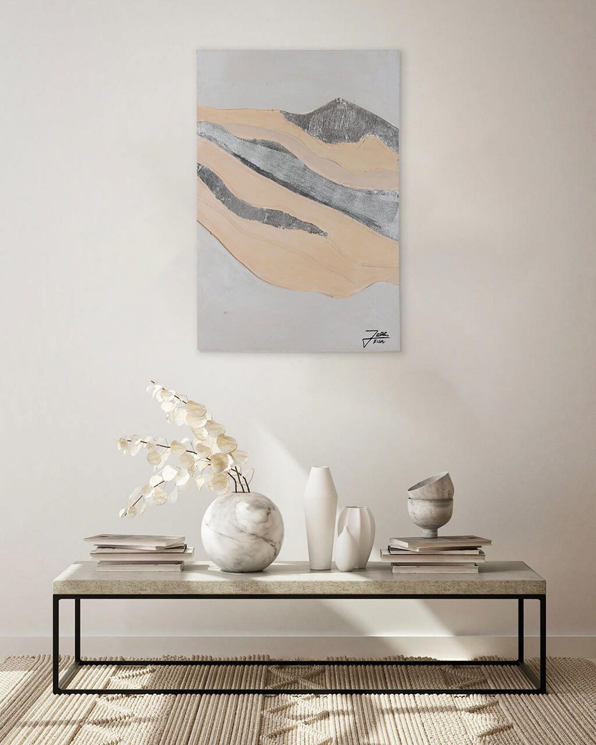 ACRYLBILD HANDGEMALT 60/90 cm - Beige/Grau, Holz/Textil (60/90cm) - KUNSTLOFT