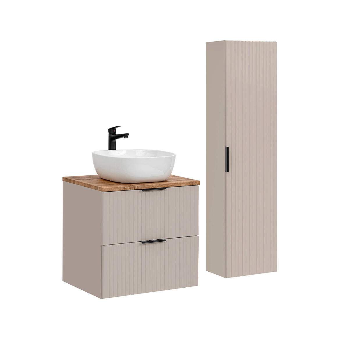BADMÖBEL 60.6cm Adriel 2er-Set Beige - Beige, Holzwerkstoff (60.6/59/46cm) - Petits-meubles
