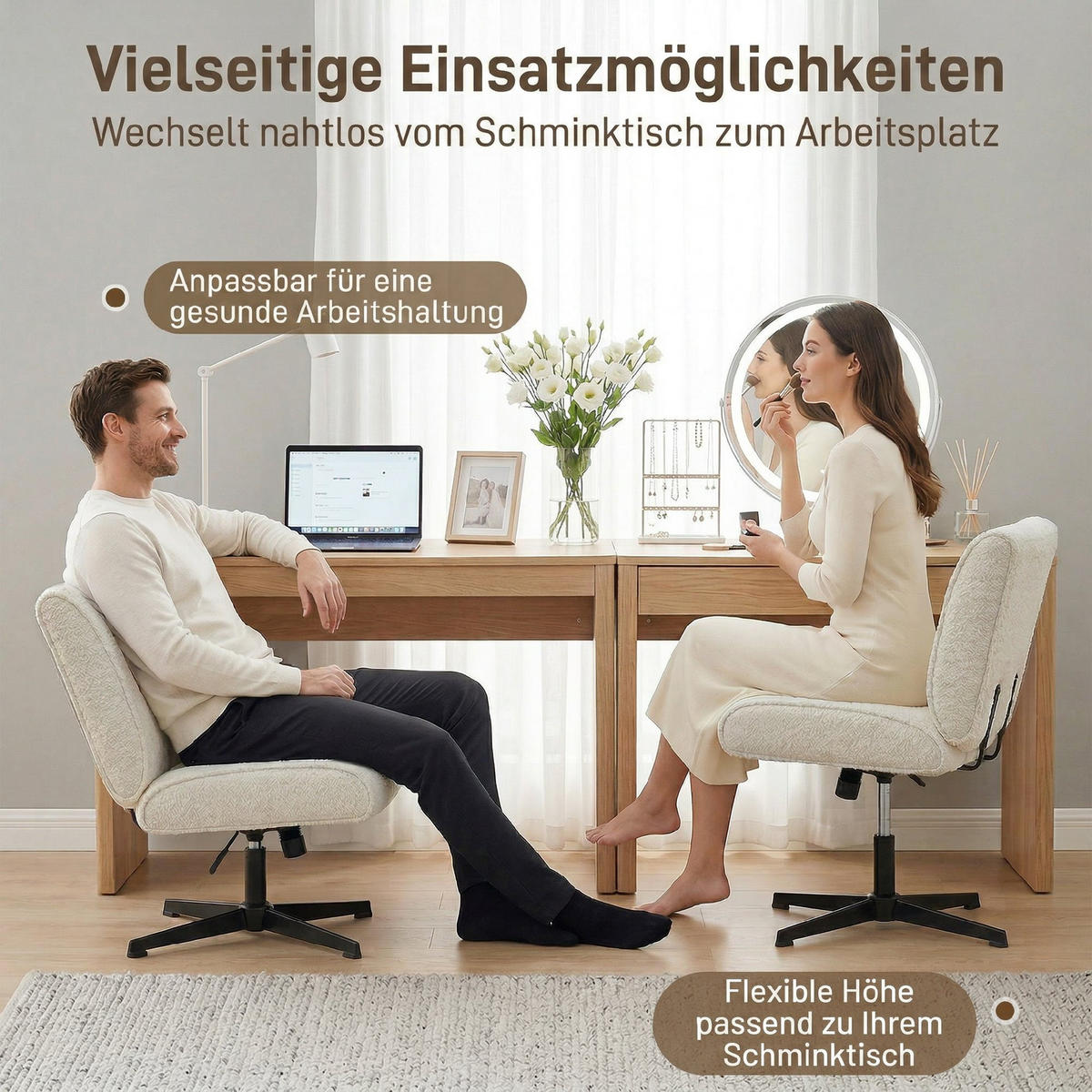 SESSEL Polyester Cremeweiß - Creme/Schwarz, Textil/Metall (63/90/75cm) - HOMCOM