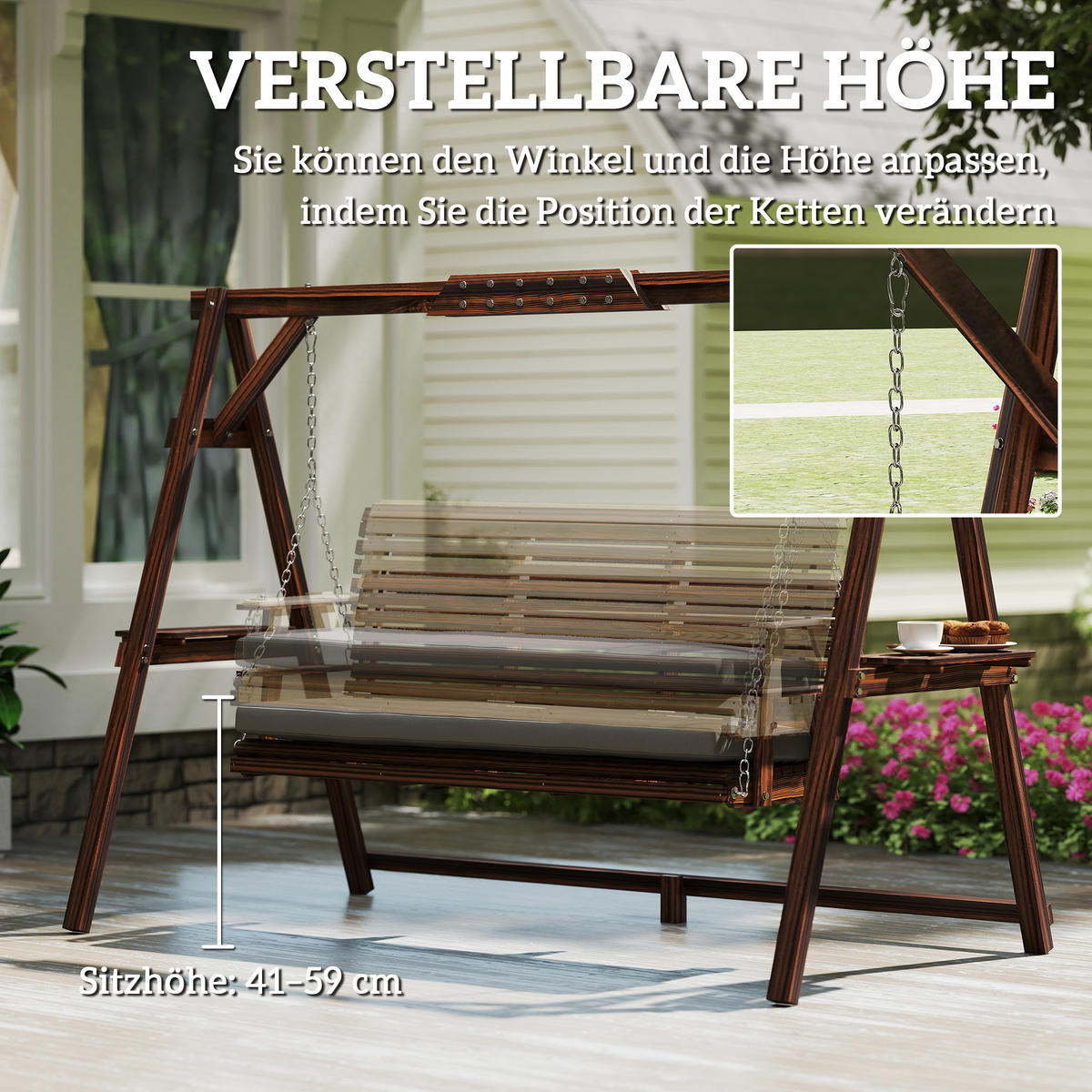 HOLLYWOODSCHAUKEL Tannenholz Verkohlt - Hellgrau/Braun, Holz/Textil (134/170/243cm) - Outsunny