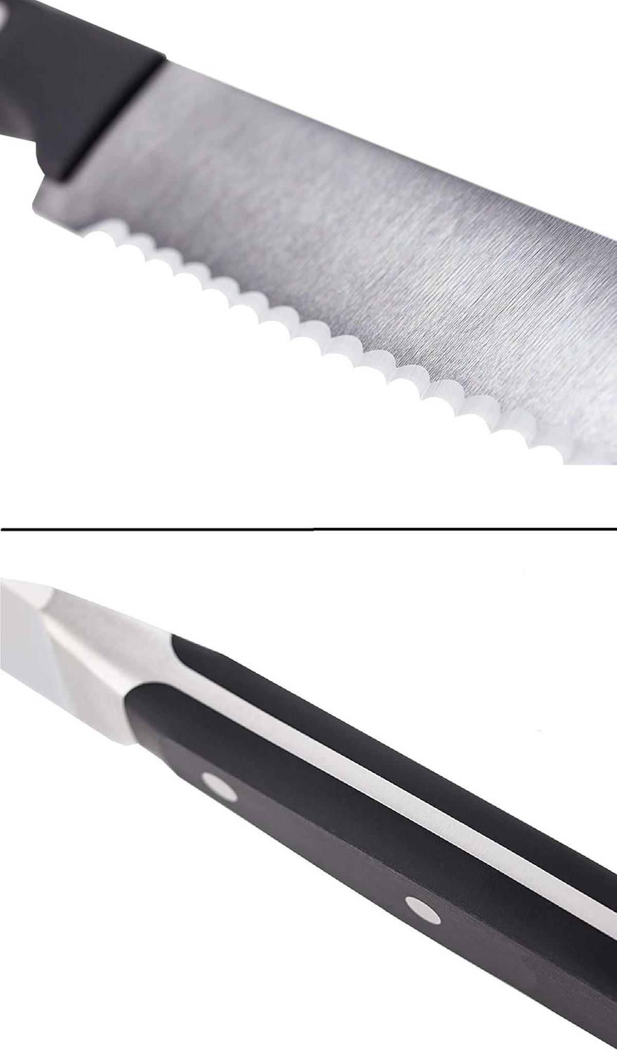 BROTMESSER Edelstahl 180mm, Profi Küchenmesser, Schneidemesser, Allzweckmesser, Scharf, Präzise, Kochen, Küche, Brot, Rostfrei, Wellenschliff - Silberfarben/Schwarz, Metall (32cm) - Fissler