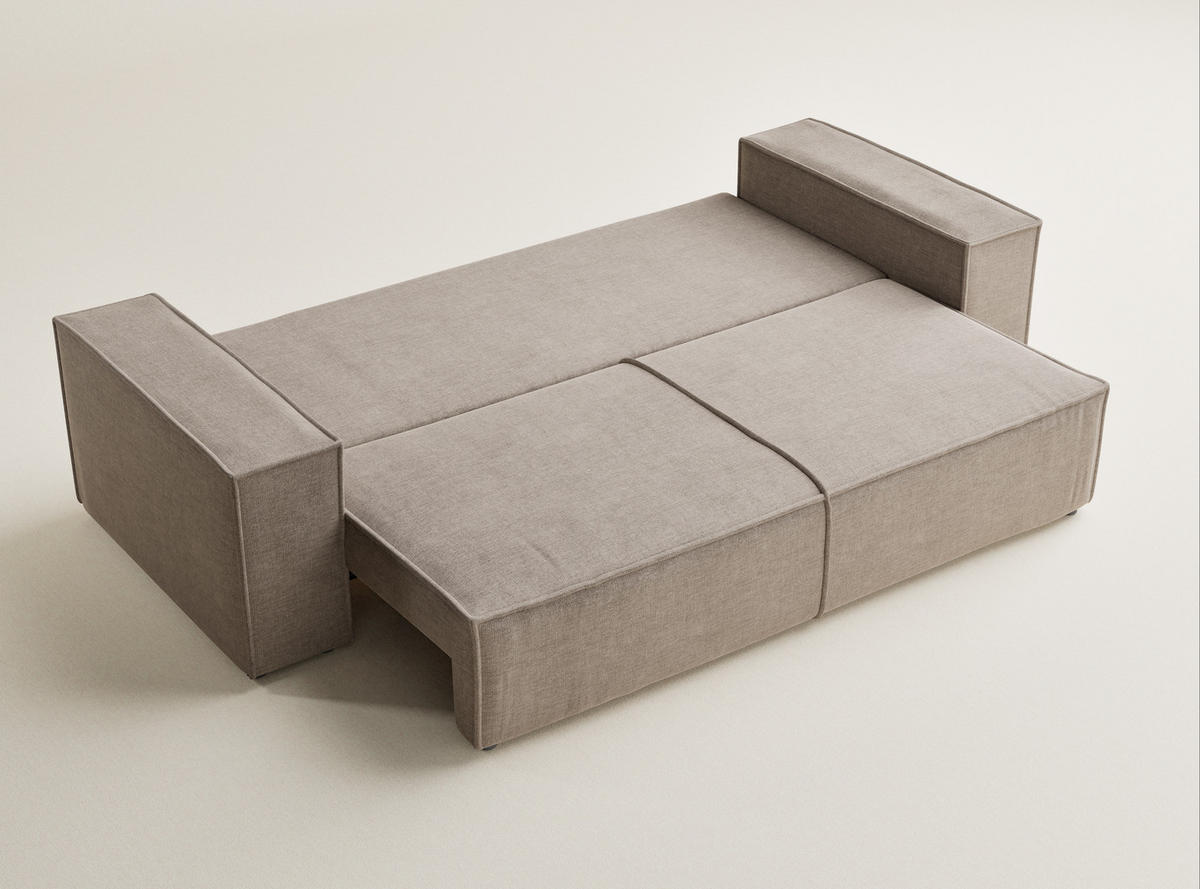 SOFA MIT SCHLAFFUNKTION Milos Grau braun Chenille-Stoff - Graubraun/Schwarz, Holz/Holzwerkstoff (255/70/105cm) - Maison de Reve