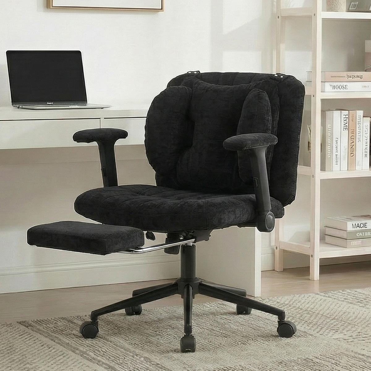 DREHSTUHL DE-40923 mit Fußstütze und Lendenluftkissen Schwarz - Schwarz, Metall (80/86/55cm) - ComfortXL