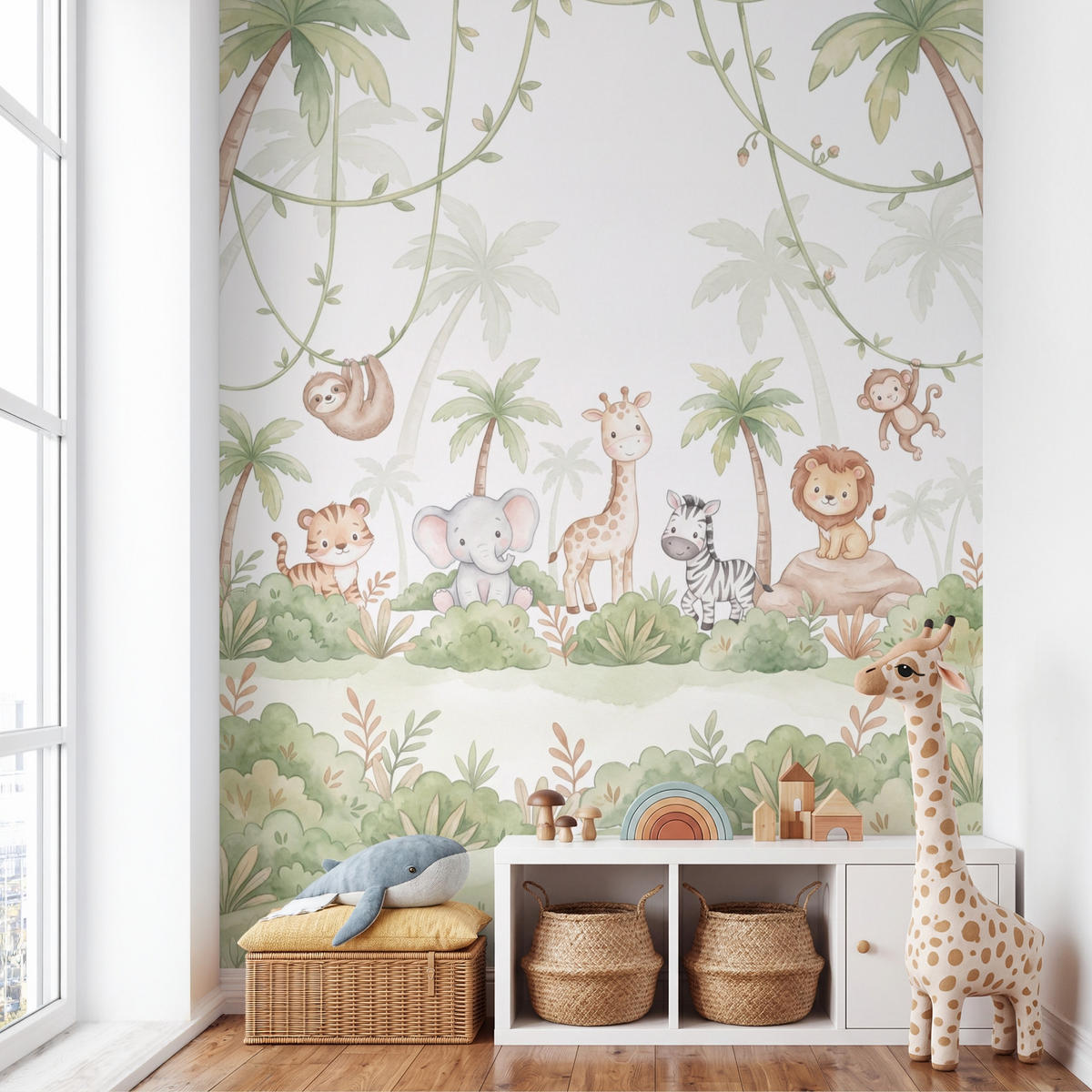 KINDERTAPETE - Tiere - Dschungel - Pastell - 220x300 cm - Weiß, Papier (220/300cm) - OnlyWow