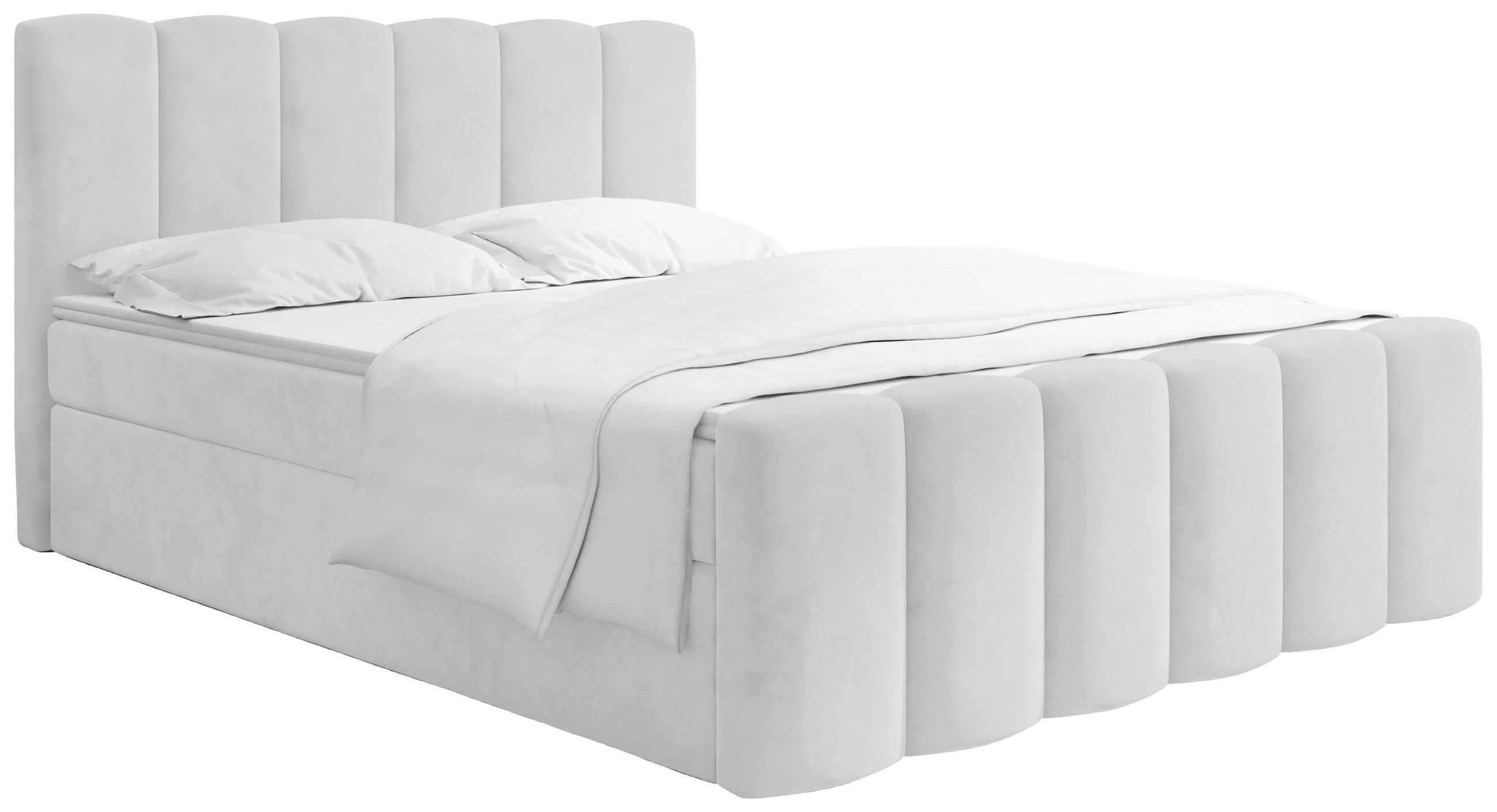 BOXBETT Serenity mit Bettkasten, Samt Hellgrau 140x200 cm – inkl. H4 Taschenfederkern Matratze & Foam Topper - Hellgrau/Schwarz, Holz/Holzwerkstoff (140/200cm) - WFL GROUP
