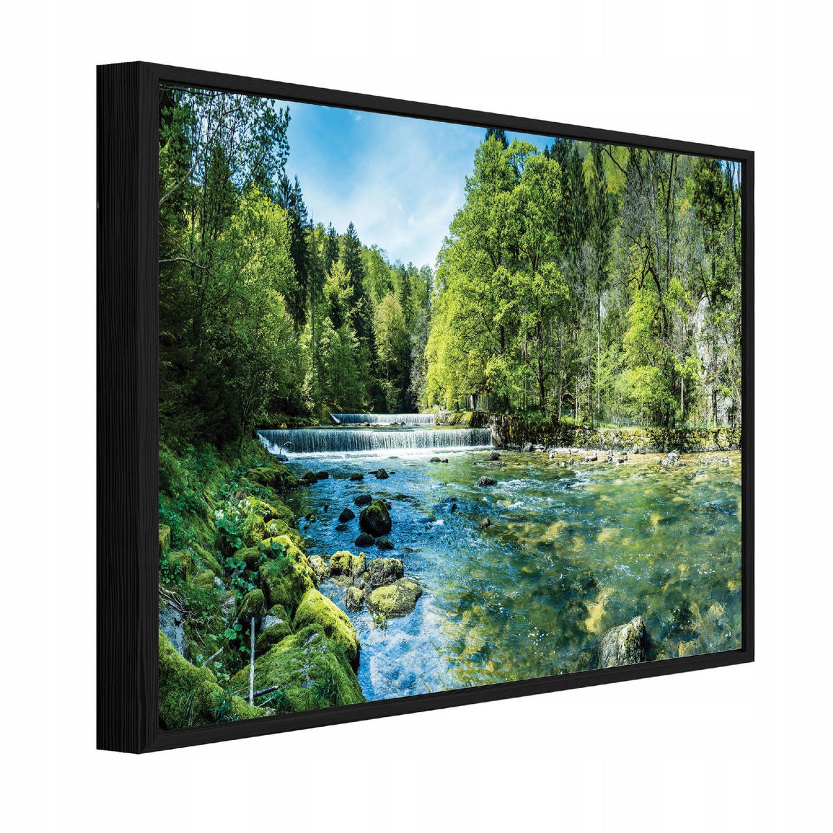 BILDER mit Rahmen Wald Fluss Grün 100x70 cm - Multicolor, Holzwerkstoff (100/70cm) - Wallarena