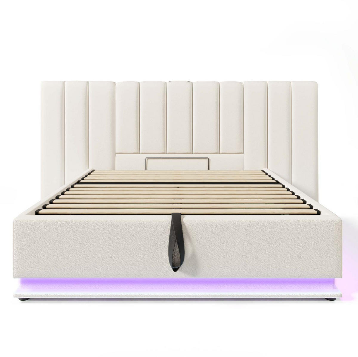 POLSTERBETT 160/200 cm Weiß aus PU mit LED, Ladefunktion und Stauraum - Weiß, Kunststoff (160/200cm) - OKMYHOME
