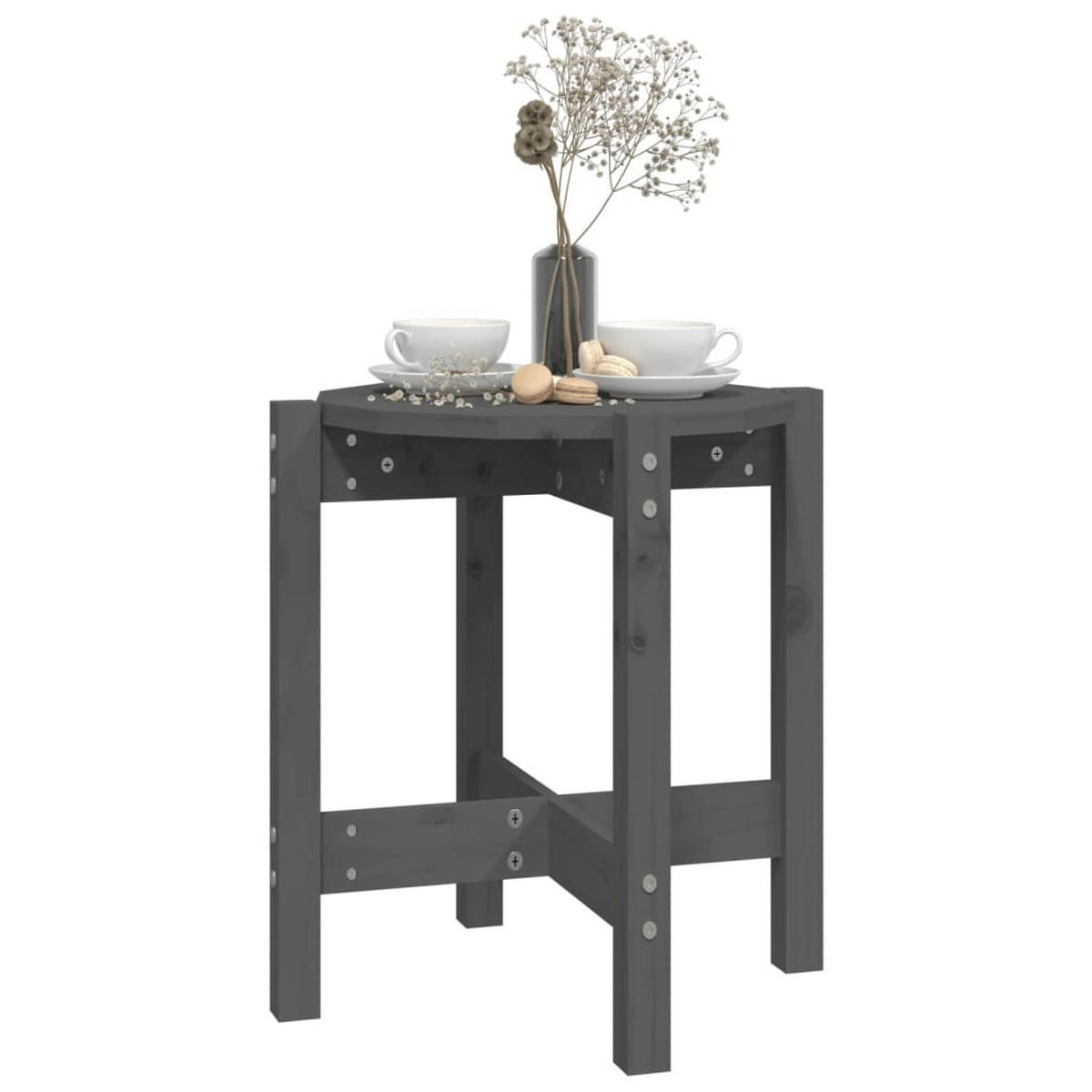 COUCHTISCH Grau Ø 42,5x45 cm Massivholz Kiefer - Grau, Holz (42.5/42.5/45cm) - furnicato