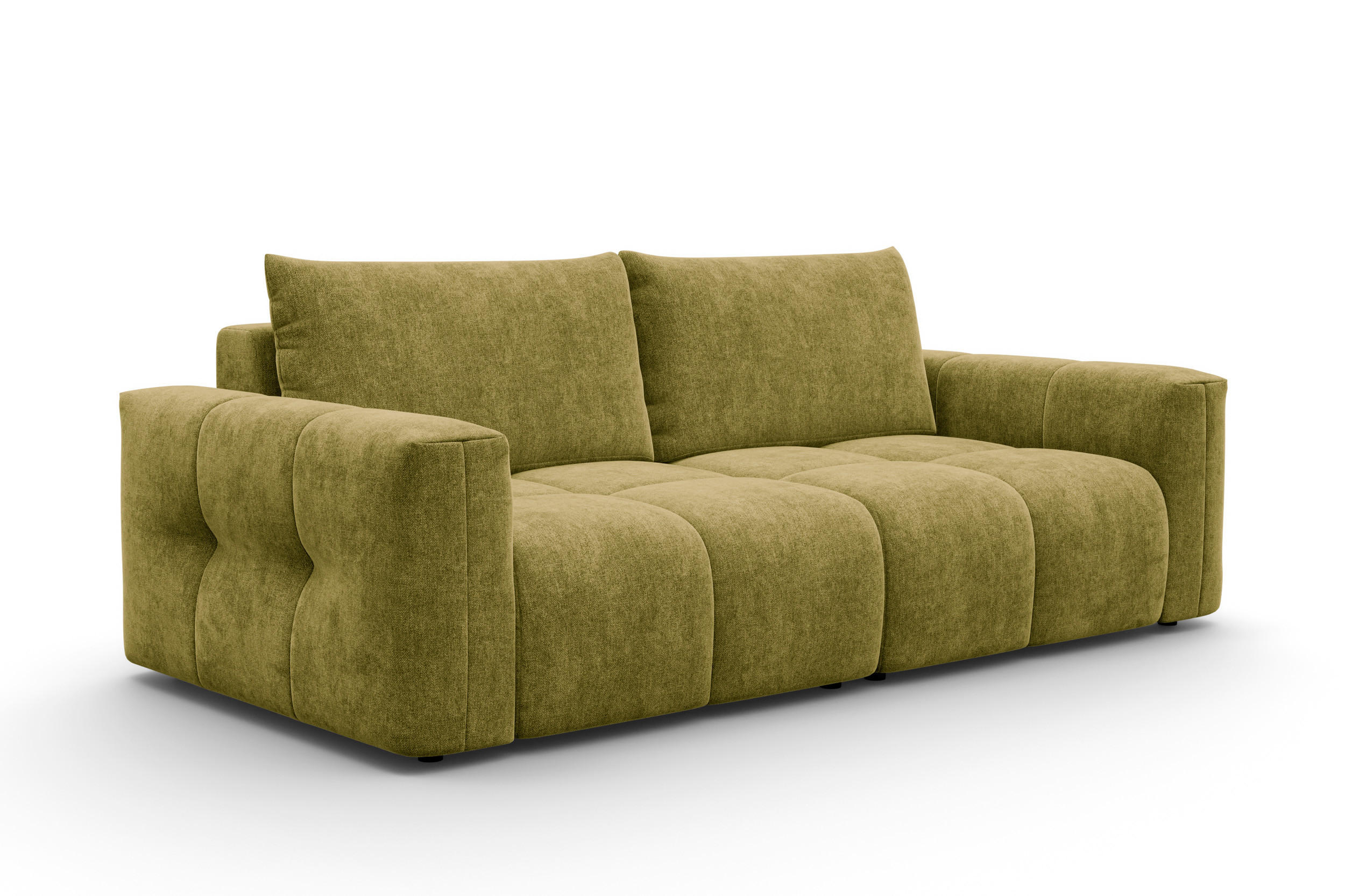 SOFA VERONA 3-Sitzer, Khaki - Schwarz/Grün, Holz/Textil (224/83/110cm) - Courtois Laville