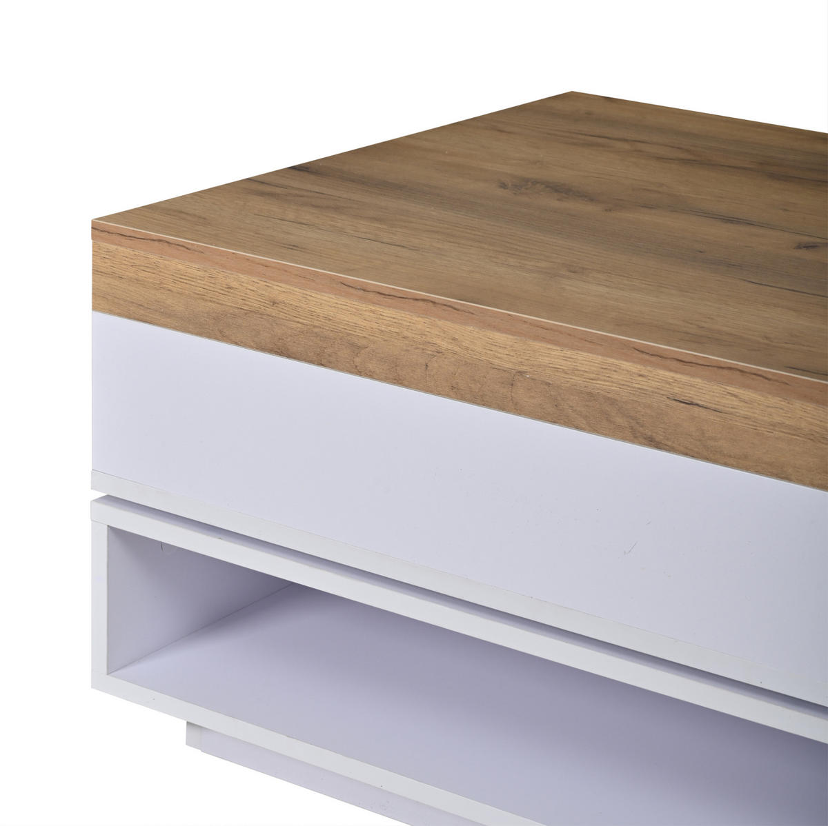 COUCHTISCH 65/65/40 cm Weiß/Holzton aus MDF mit 360° drehbarer Tischplatte und LED-Beleuchtung - Weiß, Holzwerkstoff (65/65/40cm) - OKMYHOME