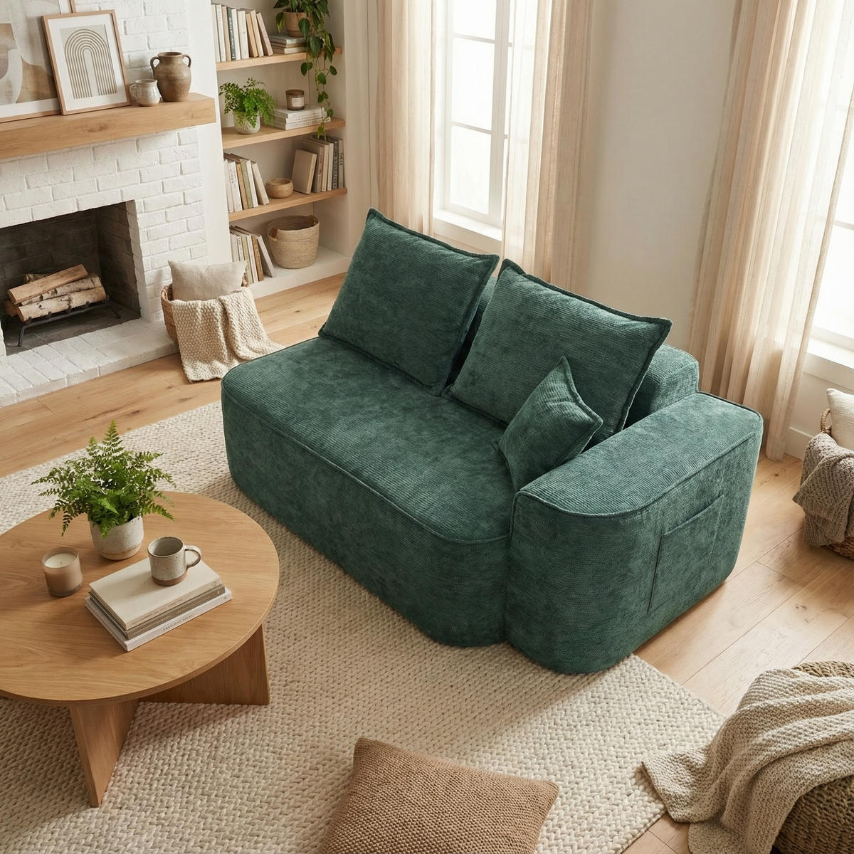 2MÍSTNÁ POHOVKA z žinylky, bez nutnosti montáže - zelená barva, textil (150/65/95cm) - Urban Meuble