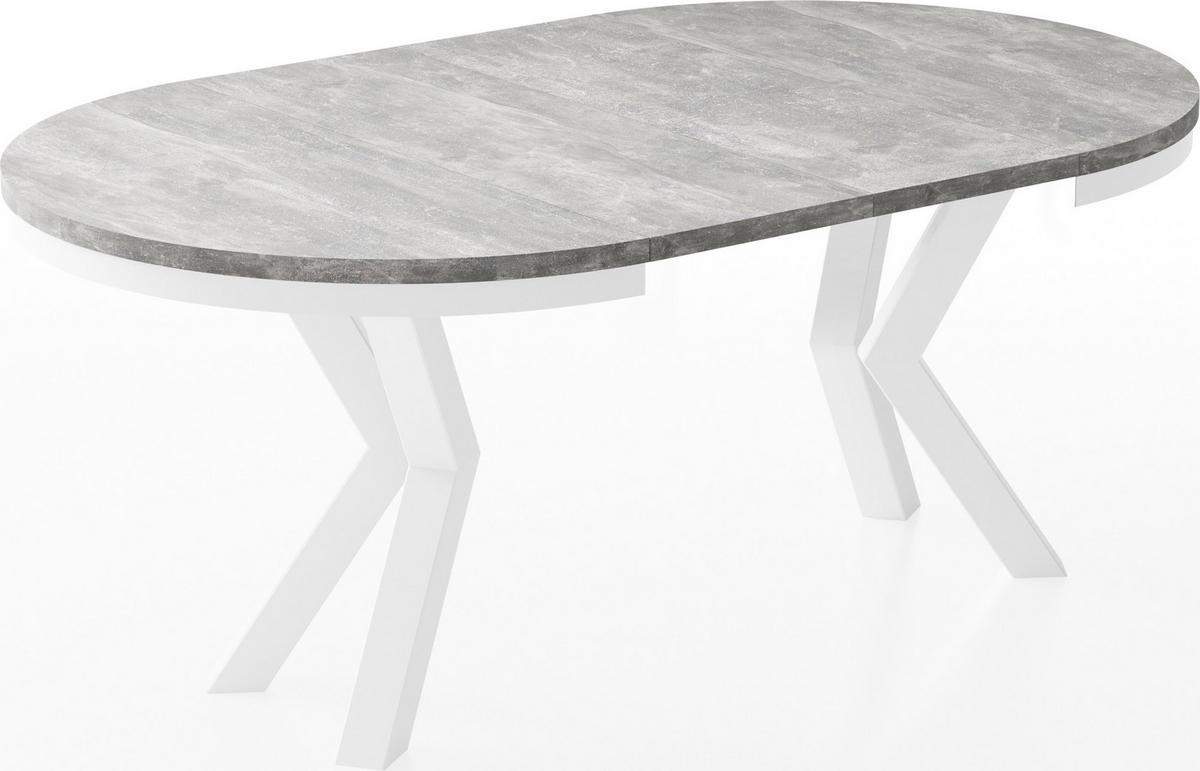 ESSTISCH Clara Weiß runder ausziehbarer, Grauer Beton 100-180/100/76 cm - Hellgrau/Weiß, Holzwerkstoff/Metall (100/100/76cm) - WFL GROUP