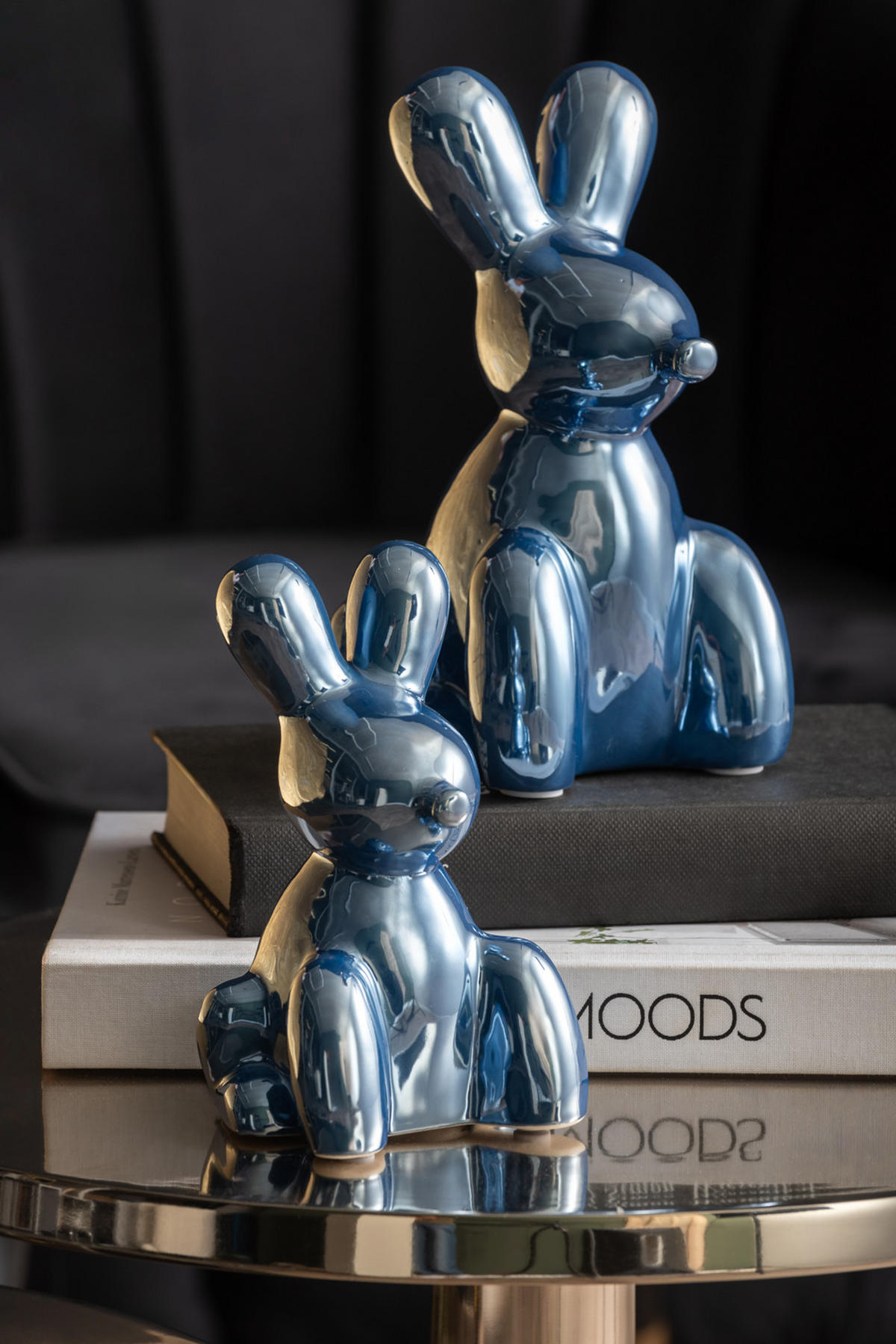 SKULPTUR Balloon Bunny 12.7/11.5/20 cm - Blau, Keramik (11.5/20/12.7cm) - Present Time
