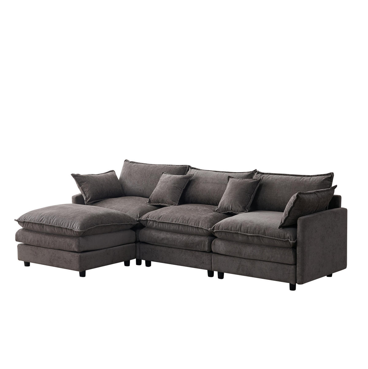 ECKSOFA 266/160/83 cm aus Chenille mit modularem Hocker Grau - Grau, Textil (154/267cm) - Modenvie