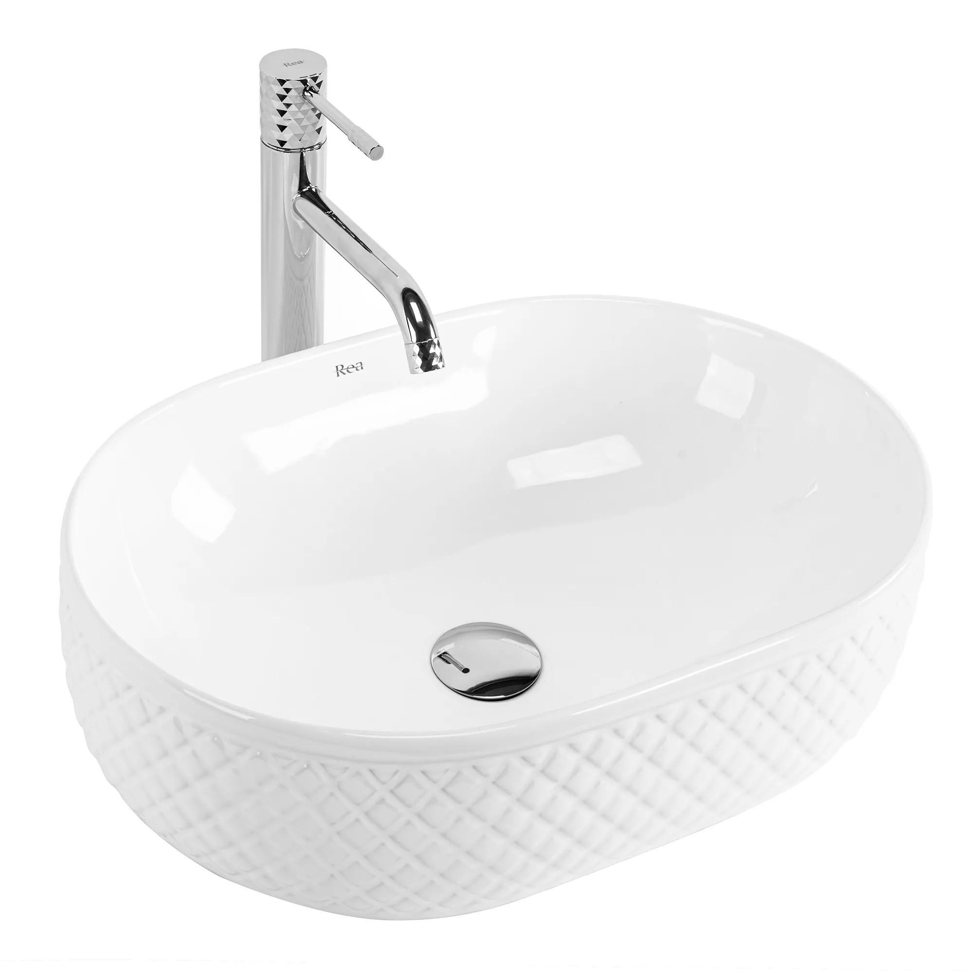 AUFSATZWASCHBECKEN Rea Oktawia - Weiß, Keramik (35.5/15/49cm) - REA