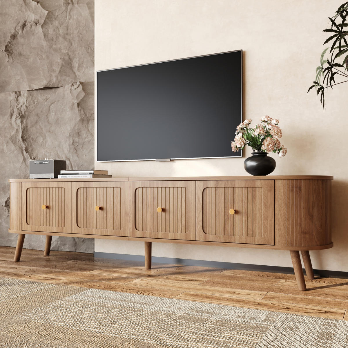 TV-SCHRANK 180/38/47 cm Eiche aus MDF mit Klapptüren - Braun, Holzwerkstoff (180/47/38cm) - OKWISH