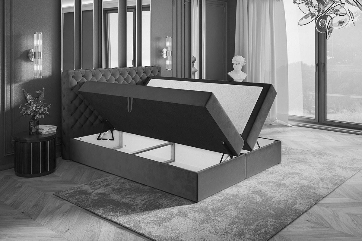 BOXBETT Bonio VIII 180/200 cm in Grau – mit Bettkasten und Topper - Schwarz/Grau, Holz/Holzwerkstoff (180/200cm) - AX Living